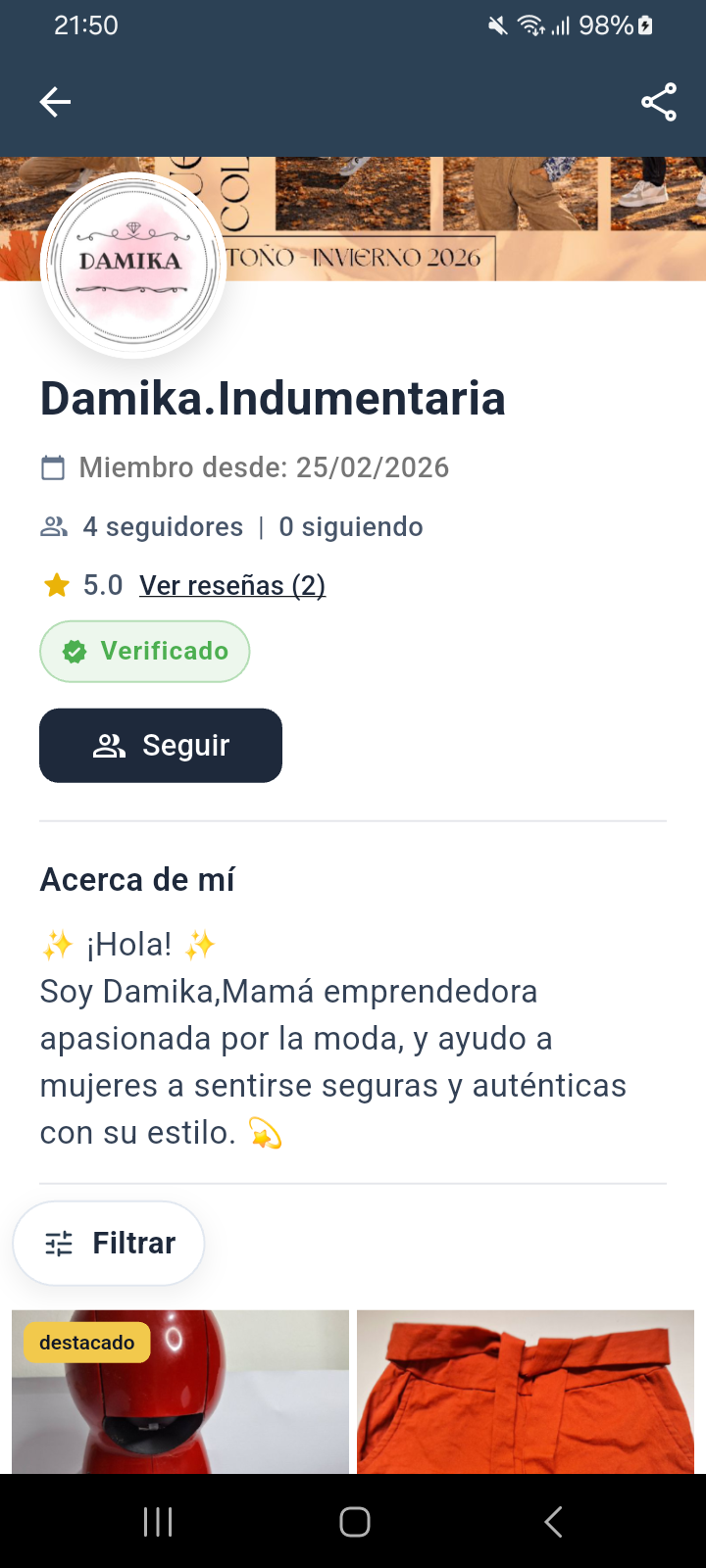 Perfil vendedor y gestión de publicaciones